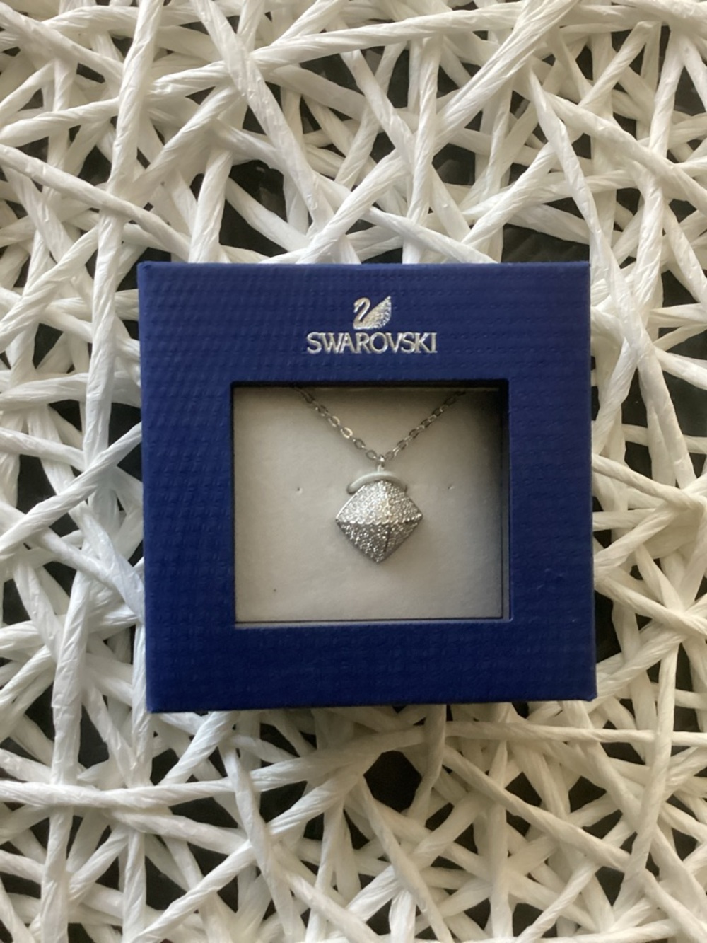 Swarovski Silver Crystal Pavé Square Pendant Necklace